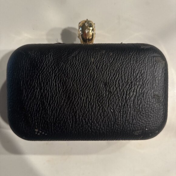 Black Studded Clutch with Skull Charm & Gold Hardware - Picture 4 of 4